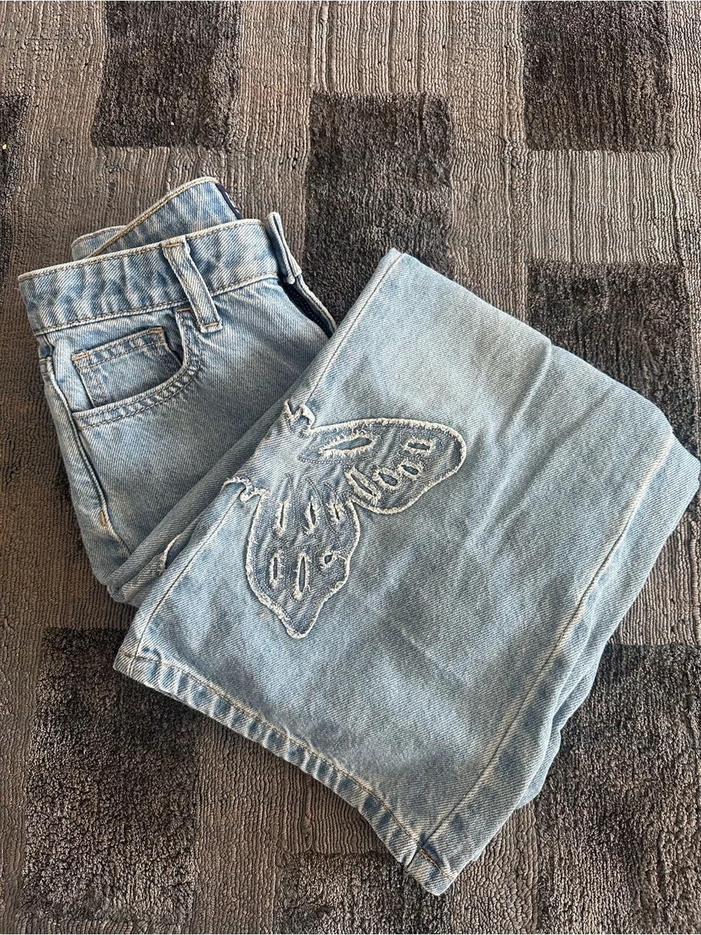 GAP Light Blue Wide-Leg Kids Jeans with Butterfly Appliqués